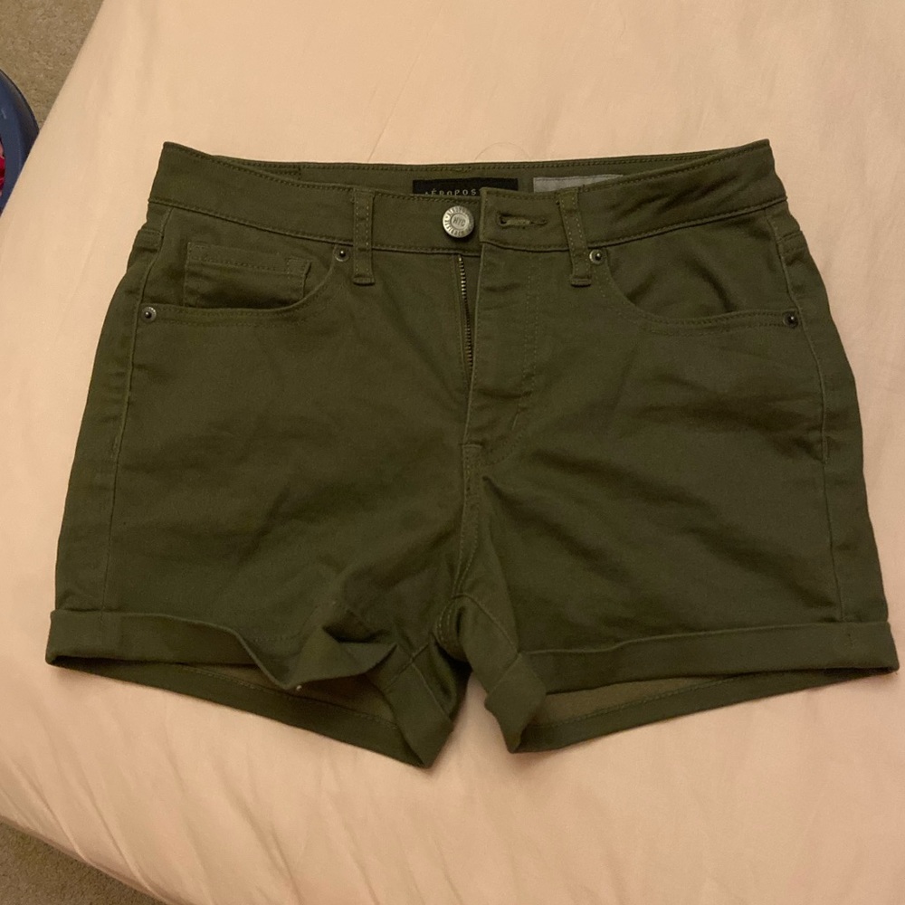 aero y2k olive green jean denim shorts